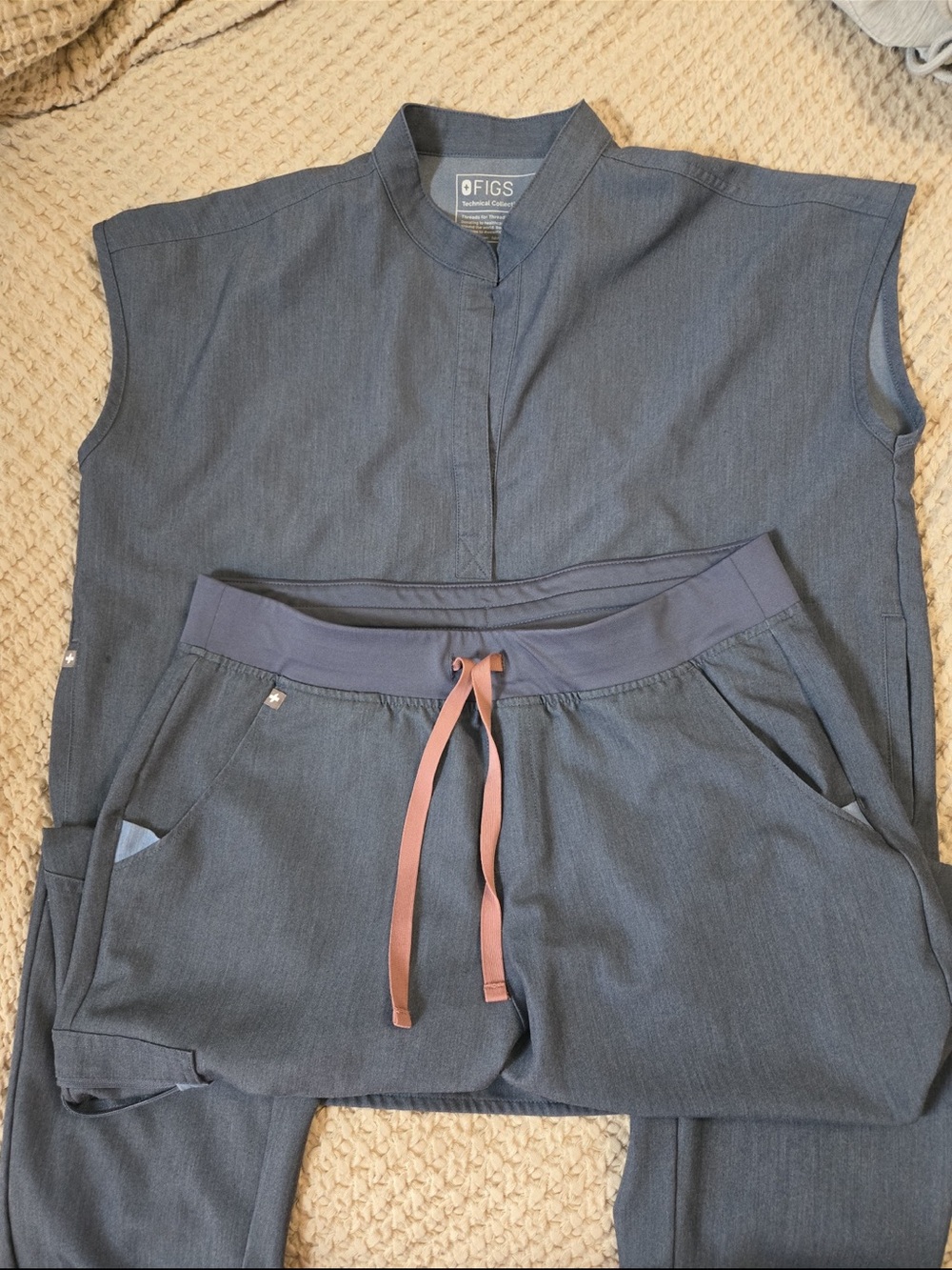 FIGS Navy Scrub Pants with Rose Drawstring